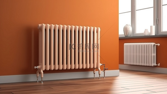 带数字恒温阀 3d 渲染的壁挂式采暖散热器