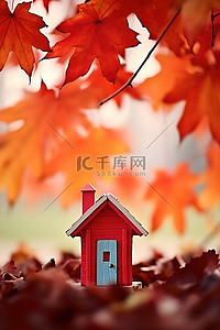 红叶映衬下的小红房子