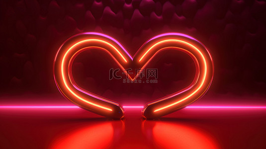 情人节二人背景图片_光芒四射的霓虹心二人组在充满活力的红色背景上反射，非常适合情人节主题 3D 渲染