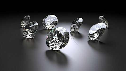 优雅的经典钻石切割在时尚的灰色背景上以 3D 描绘展示