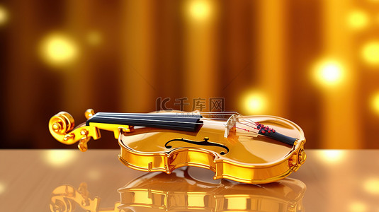 3D 制作的带有金色饰面的优雅小提琴