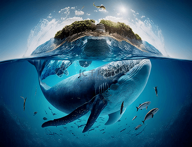 可爱卡通鲸鱼背景图片_海底世界鲸鱼游水背景