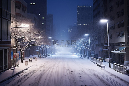 城市街道上的冰雪