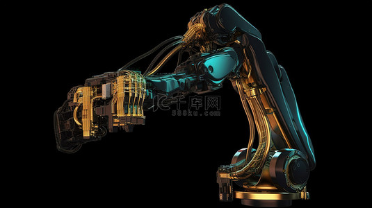 3D 渲染中的孤立黑色背景 X 射线焊机机械臂