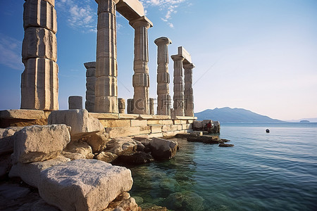 城墙遗址背景图片_希腊雅典海洋女神遗址