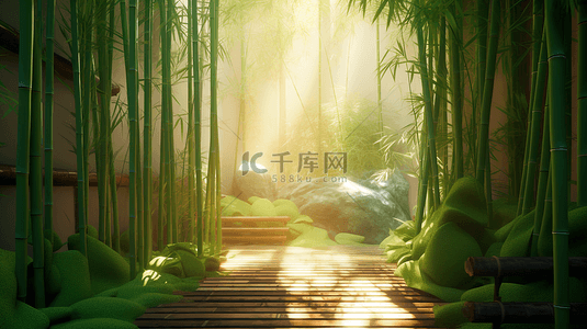 竹子背景图片_阳光石头竹林背景竹景小院卡通的自然背景