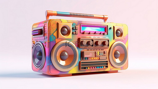 音乐元素背景图片_孤立的对象是色彩缤纷的设计中简约旧音箱的现代 3D 渲染