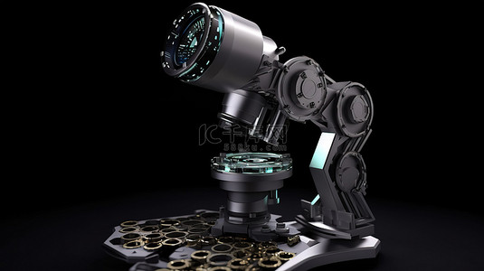机器人在黑暗背景下利用显微镜进行 3D 渲染