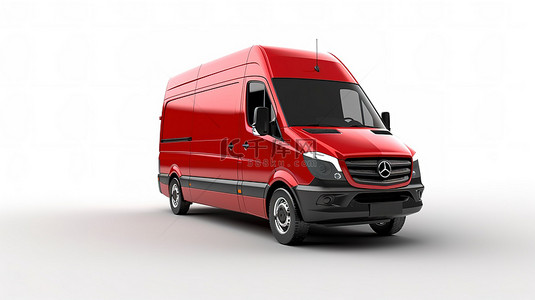 新时代红色货车与全球交付概念白色背景尖端技术 3D 插图和渲染