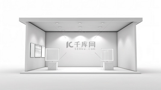店铺陈列背景图片_中性背景 3D 渲染上白色产品的促销展示