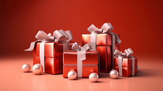 咨询背景图片_3D 渲染礼品盒和珍珠完美的节日促销