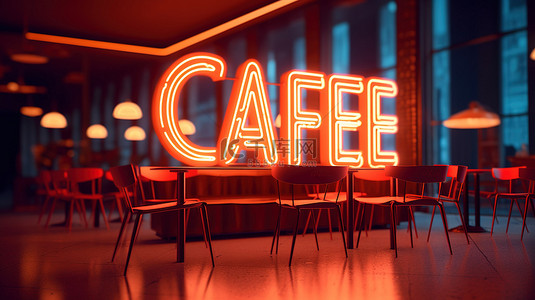 3D 渲染的霓虹字母创造出引人注目的咖啡馆标志