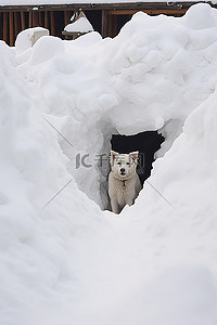 雪王背景图片_一只小狗站在房子附近的一大堆雪中