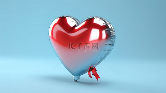 情人节礼物背景图片_渲染的 3D 心形铝箔气球完美的情人节礼物