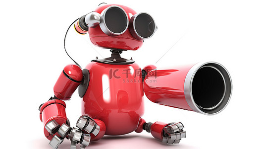 电话服务背景图片_孤立的 3d 机器人拿着电话管