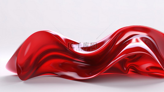 艺术创作背景图片_通过 3D 渲染创建的白色背景上的当代红色波形