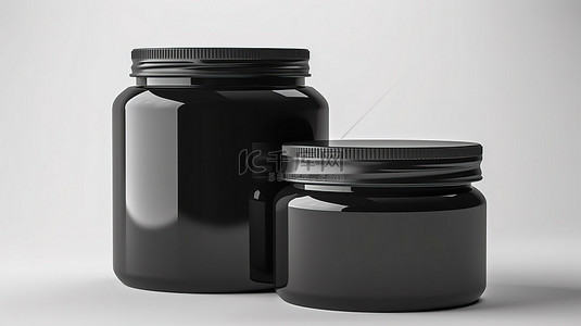 3D 渲染中呈现的白色背景黑色罐子的模型