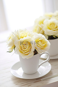 玫瑰背景图片_白咖啡杯