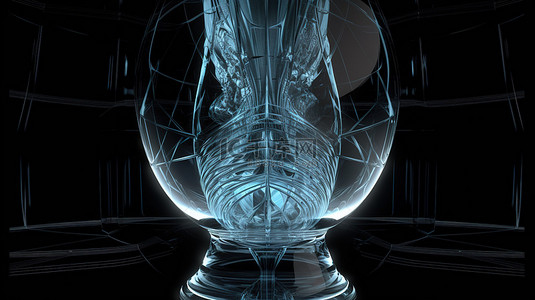 虚拟现实通过 3D 插图探索透明玻璃雕塑花瓶和梦幻般的笼子
