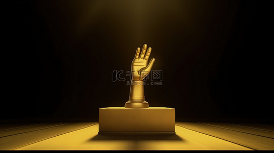 3d 渲染在讲台上举起的金手作为投票的象征
