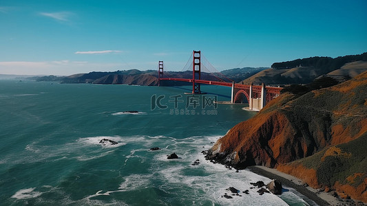 卡通海洋背景图片_金门大桥风景景点旅游背景