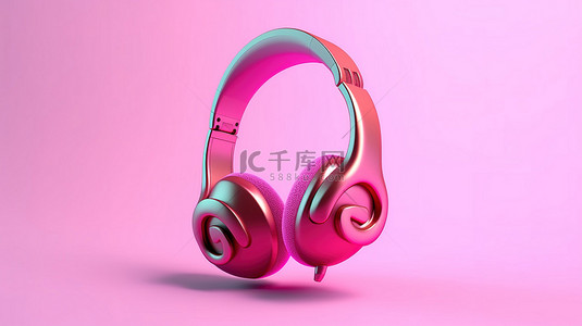 带有神秘元素的时尚粉色青少年耳机的 3D 渲染