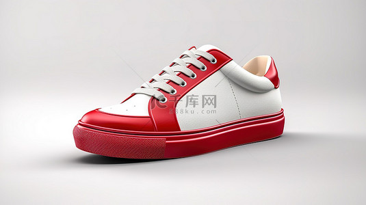 跑步背景背景图片_充满活力的男女运动红色运动鞋，采用白色和红色帆布制成，鞋底升高 3D 渲染