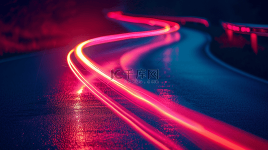 夜晚山路上红色灯光线条流线纹理的背景4