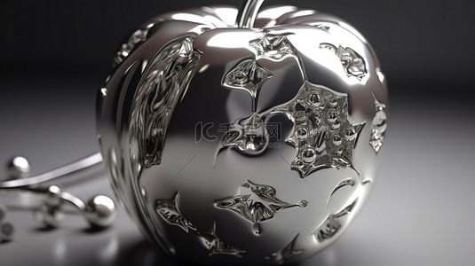 闪亮的银苹果的高品质 3D 渲染