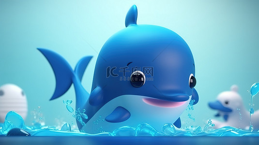 可爱卡通鲸鱼背景图片_迷人的海洋生物 3D 渲染独角鲸卡哇伊鲸鱼和可爱的小头鼠海豚卡通