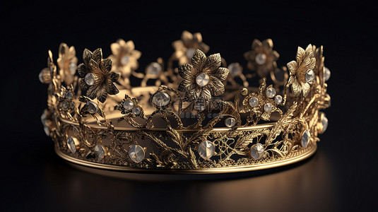 适合公主的华丽金冠的令人惊叹的 3D 渲染