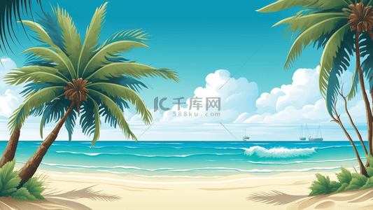 卡通夏日海边背景图片_夏季椰树美丽背景