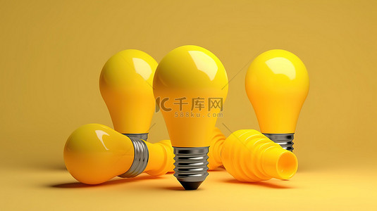 解决方案背景图片_以 3D 呈现的简约黄色灯泡图标，描绘商业世界中的创新理念和解决方案