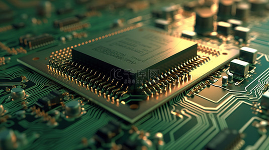 电路板上排列的集成电路微控制器微芯片技术的概念渲染