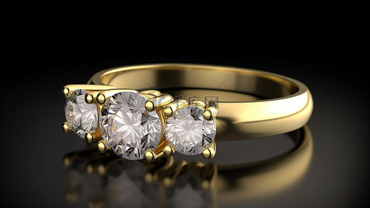 站立 3 石订婚戒指的黄金 3D 渲染