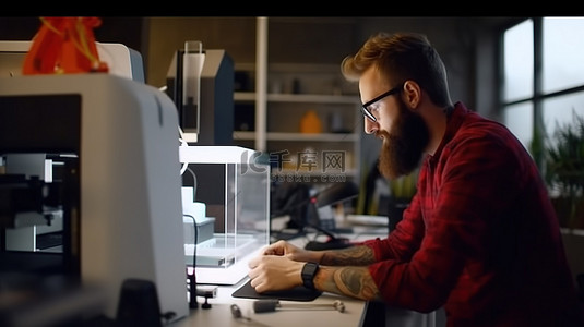 设计师背景图片_留着胡子的设计师操作 3D 打印机