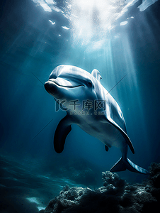海豚海底世界海平面光线广告背景