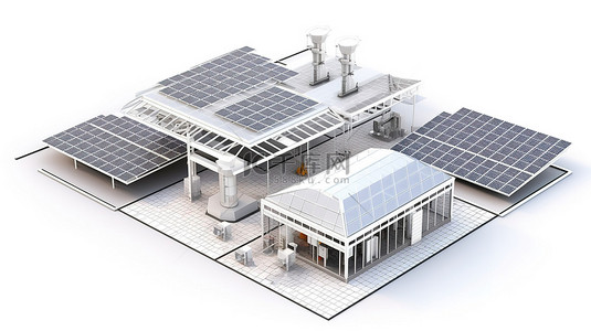 孤立的白色背景上的太阳能发电站图形