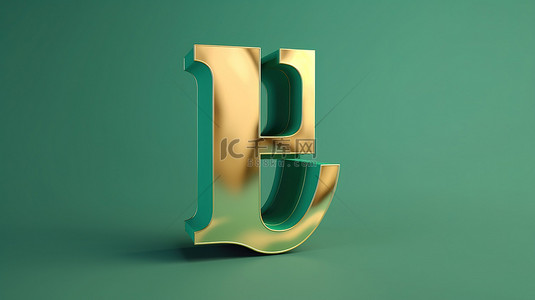 福尔图纳金“h”小写，背景为 3d 渲染的潮水绿色时尚字体样式符号