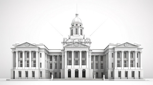 政府背景背景图片_具有优雅建筑市政厅设计的公共政府大楼的白色背景 3D 渲染