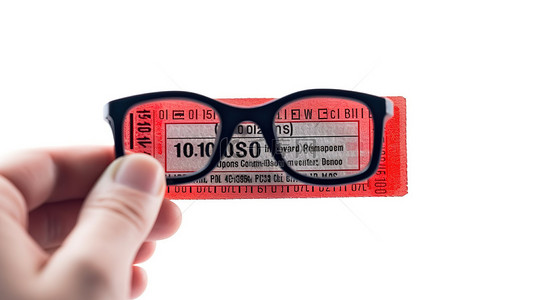 戴眼镜的眼镜背景图片_戴着 3D 眼镜的电影观众在白色背景下拿着电影票