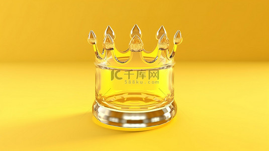 时尚女王卡通背景图片_阳光明媚的黄色背景下玻璃冠的 3D 渲染，象征着胜利和成就