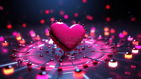 磁铁背景图片_3D 视觉中的光芒四射的粉红色心形和高耸的磁铁