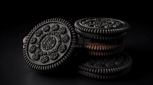 饼干纹理背景图片_3d 渲染中逼真的纹理黑色饼干