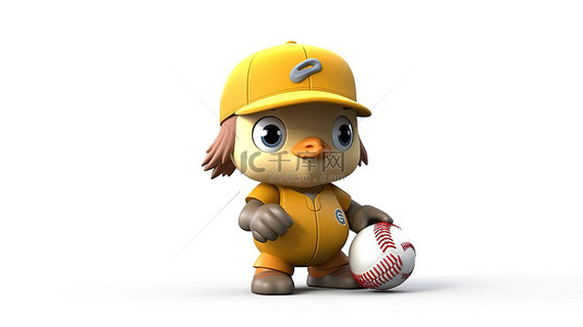 小鸡打针背景图片_白色 3D 渲染中可爱的小鸡棒球运动员