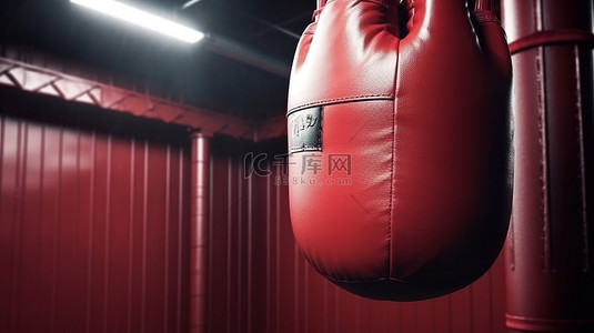 拳击背景图片_黑暗拳击室中红色皮革沙袋的极端特写 3D 渲染
