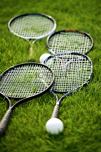 羽毛球背景图片_草地上的网球拍