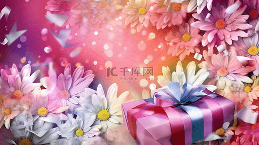 花卉海报背景图片_彩色礼盒生日派对背景