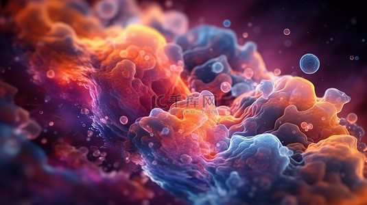 彩色银河星云渐变壁纸中的超现实 3d 微生物