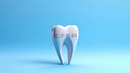 蓝色箭头指向的健康牙齿的 3D 模型